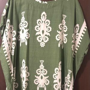 Umgee Olive and Cream Patterned Blouse